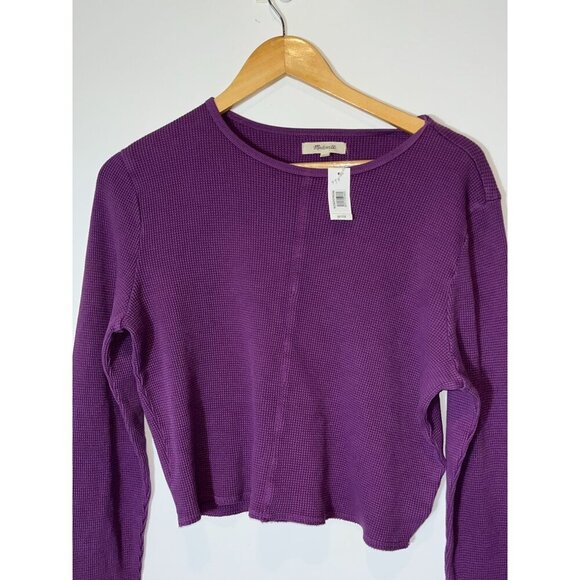 NWT Madewell Waffle Knit Cropped Long Sleeve Top Purple Thermal Size Large - Picture 3 of 10